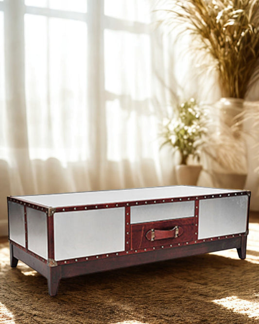 Aluminium & Leather Coffee Table with Drawers — Art Avenue