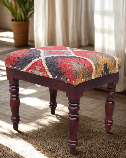 Kilim-Upholstered Rectangular Ottoman in Multicolour — Art Avenue