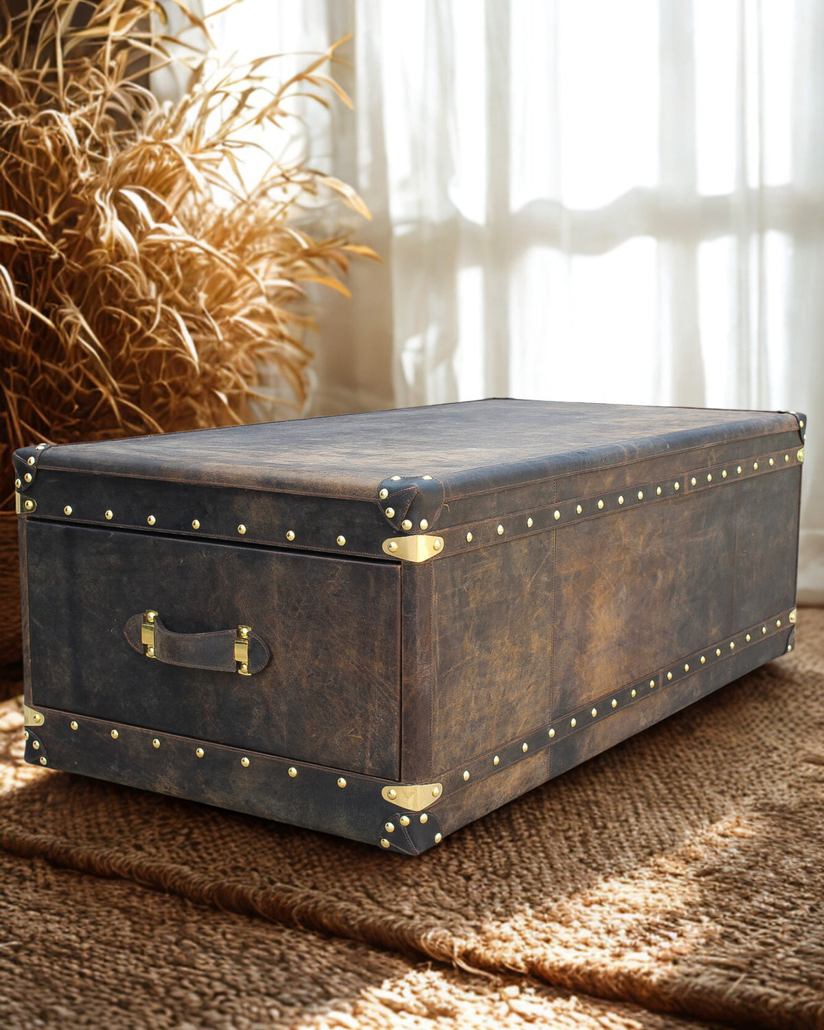 Vintage leather coffee table with two drawers — Art Avenue