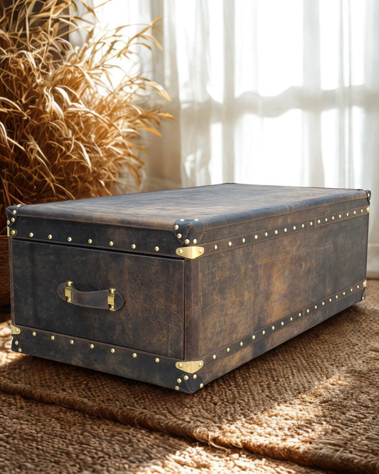 Vintage leather coffee table with two drawers — Art Avenue