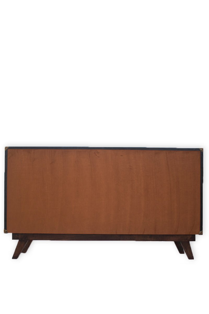 Side view of kilim and leather chest of drawers — Art Avenue