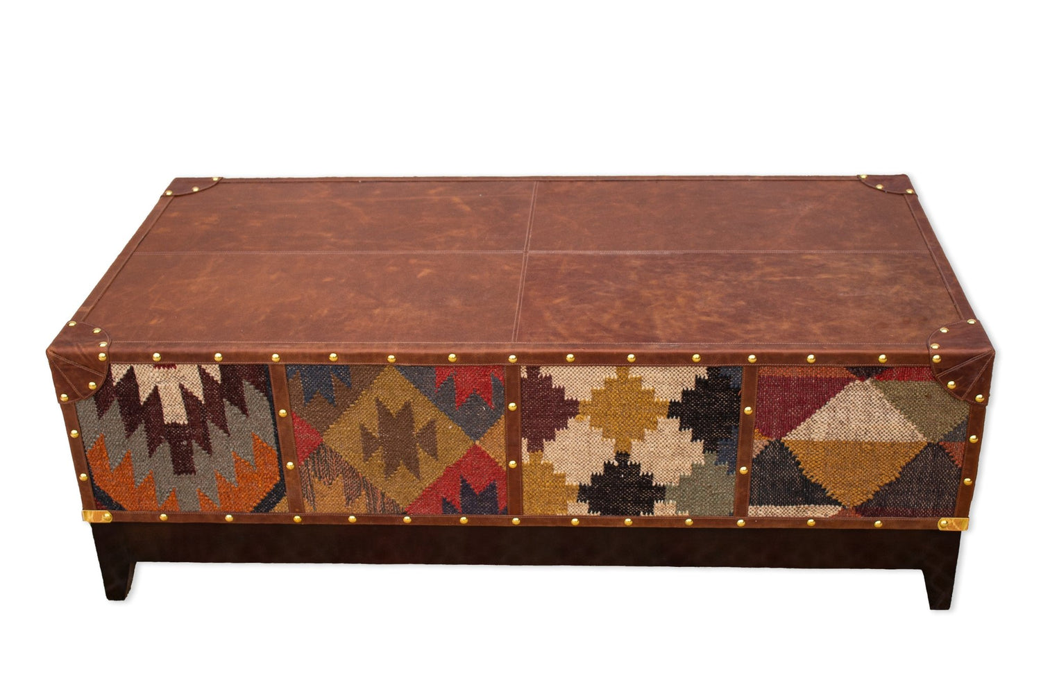 Kilim coffee table — kilim top surface detail — Art Avenue