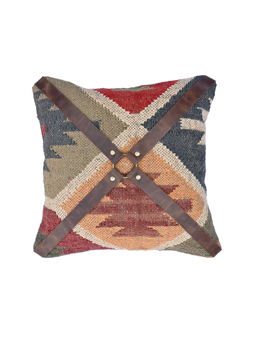 DALE KILIM IKAT & LEATHER CUSHION COVER - ART AVENUE