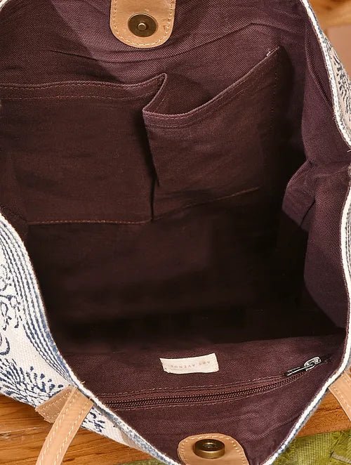 Zink block-printed tote bag flat lay — Art Avenue