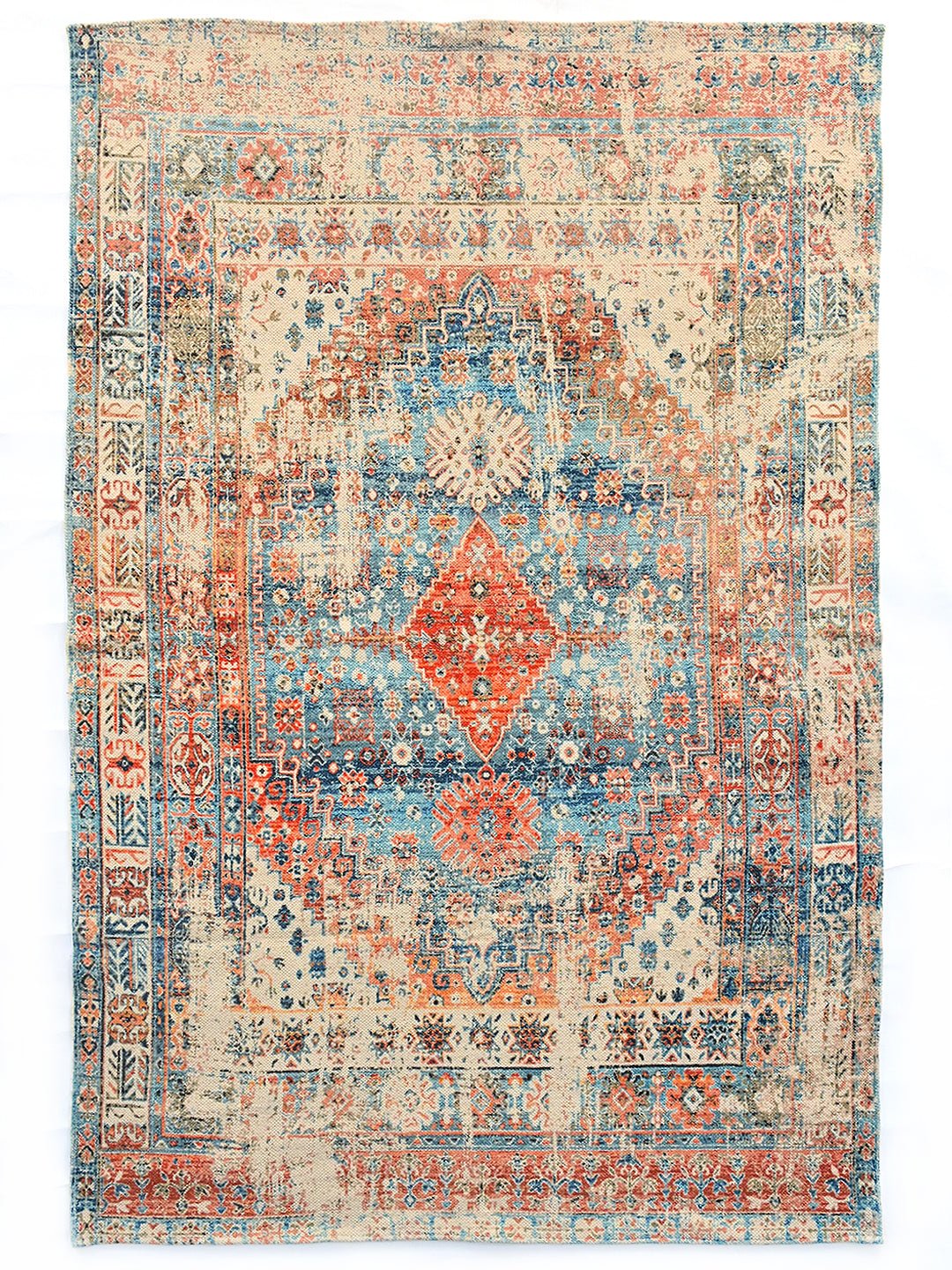 Alvira digital-printed cotton rug — floral pattern handmade in Jaipur