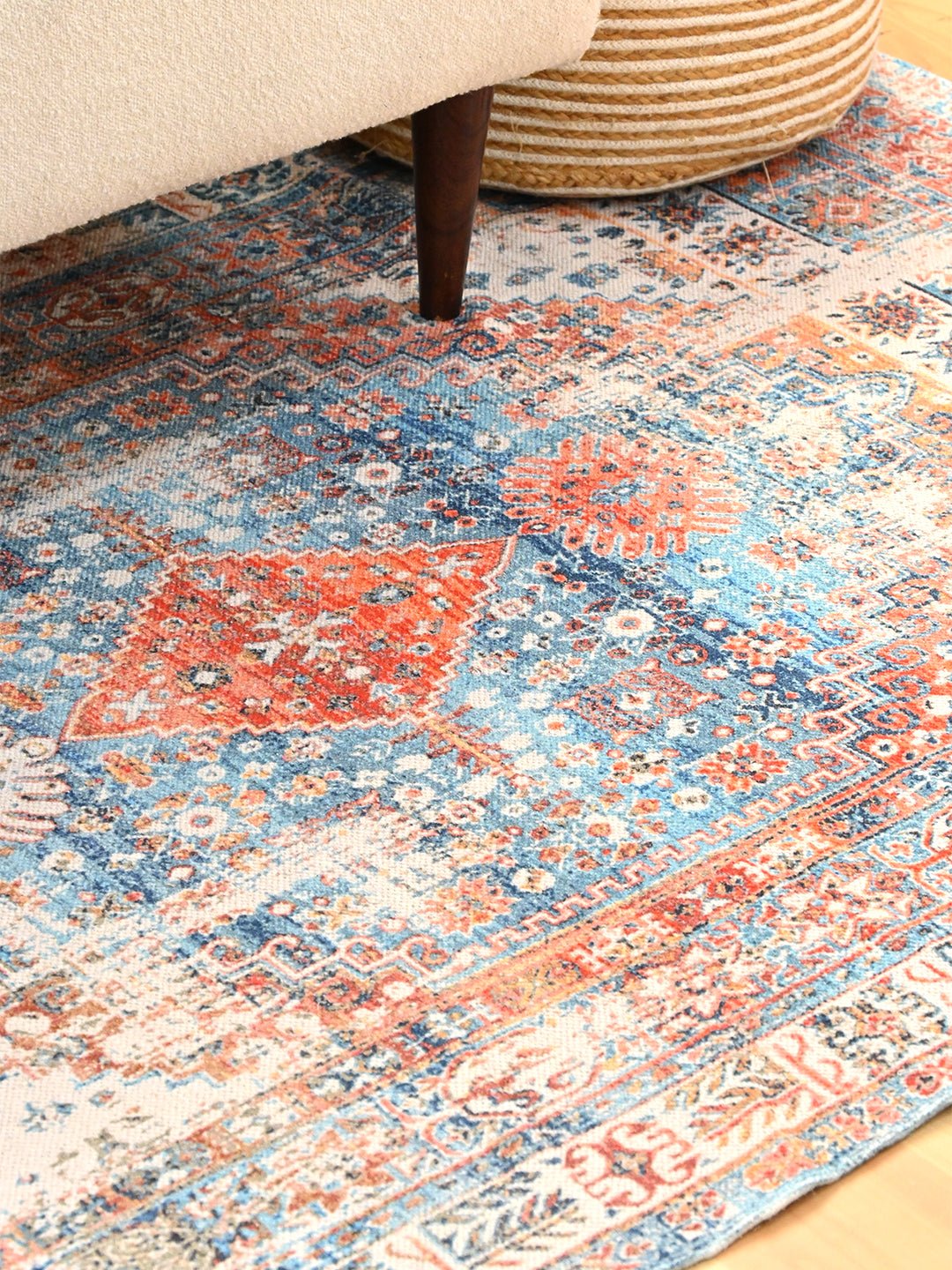 Alvira printed rug room setting — Art Avenue India