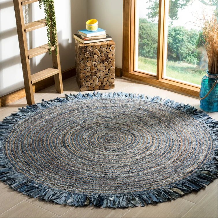 ABHAY - ROUND DENIM JUTE RUG - ART AVENUE