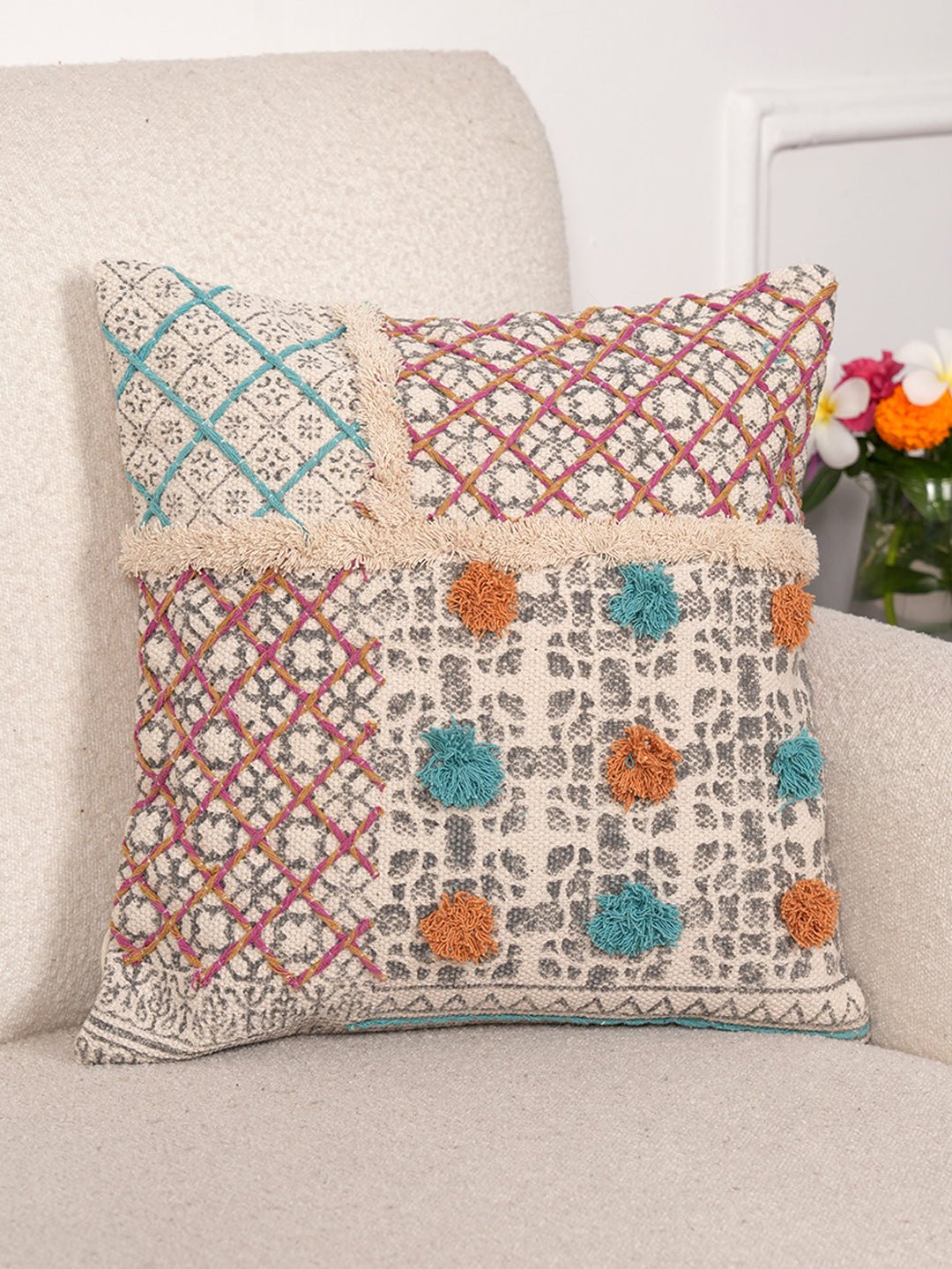 BLOCK PRINTED - SQAURE CUSHION COVER - ART AVENUE