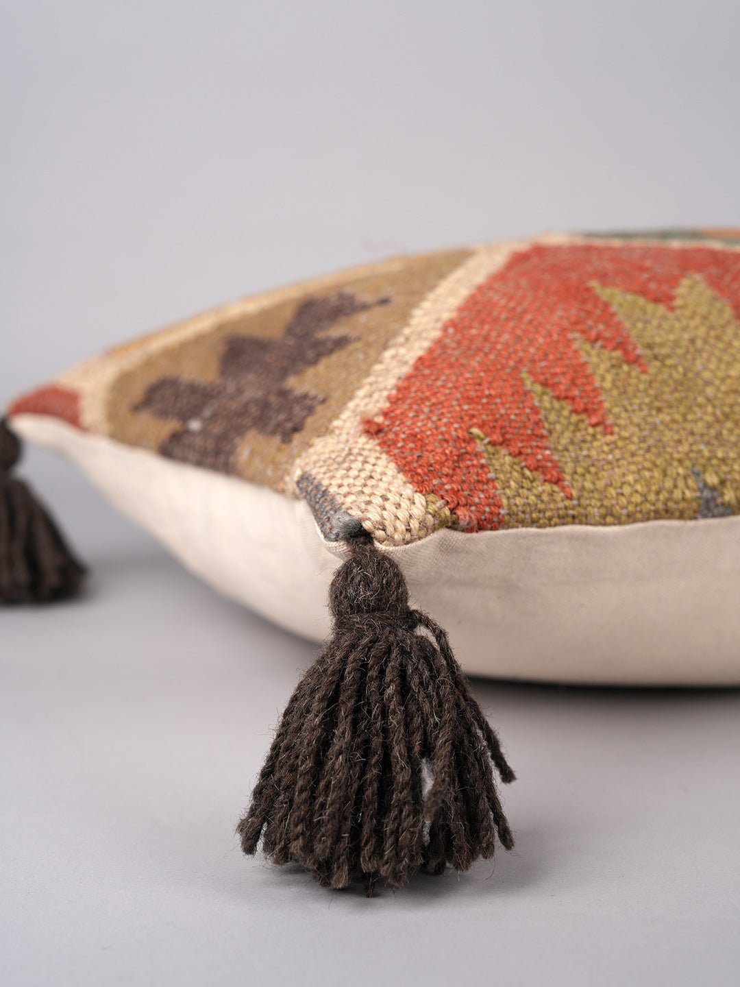 Block-printed embroidered lumbar cushion — Art Avenue