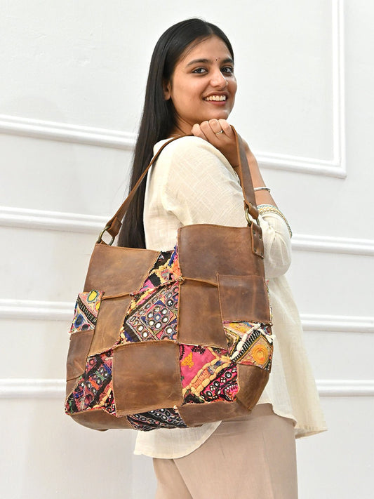 Vagator vintage leather patchwork handbag — Art Avenue