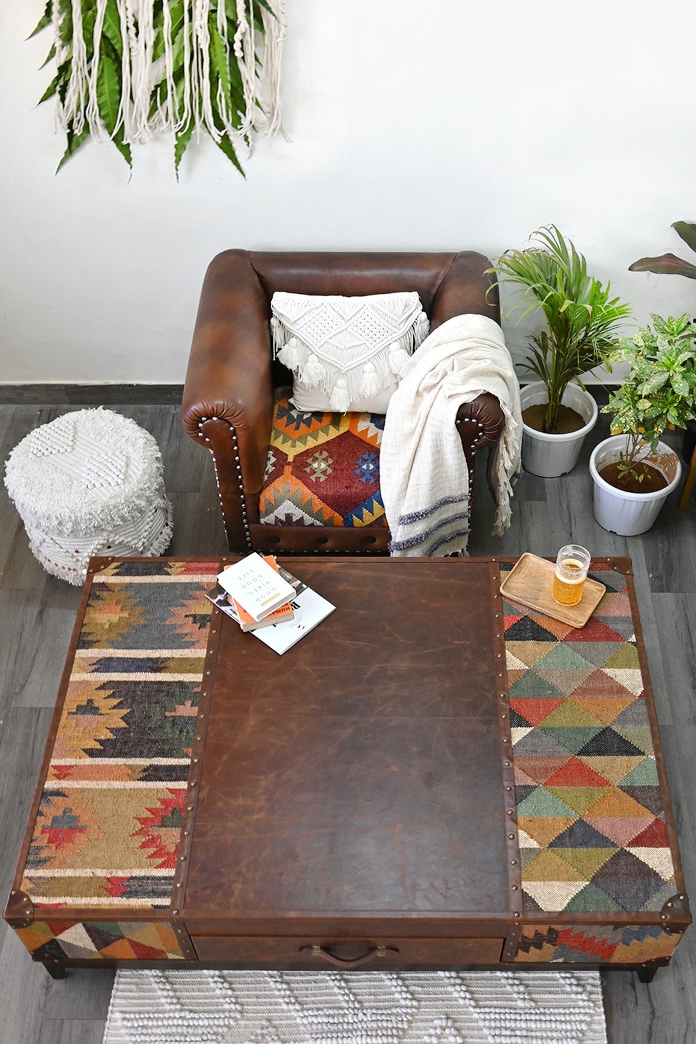 Chandigarh kilim coffee table — kilim top detail — Art Avenue