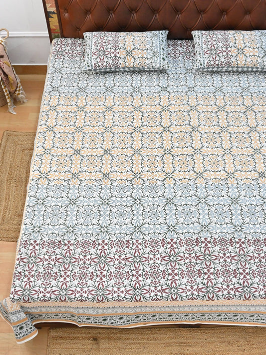 SUHANI JAAL FLORAL COTTON PRINTED DOUBLE BEDSHEET WITH PILLOW - ART AVENUE