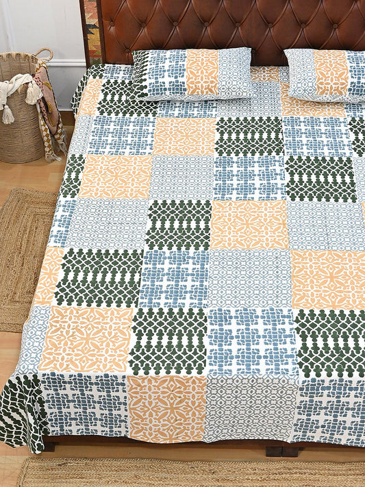 BOHEMIAN GEOMETRIC COTTON PRINTED DOUBLE BEDSHEET WITH PILLOW - ART AVENUE