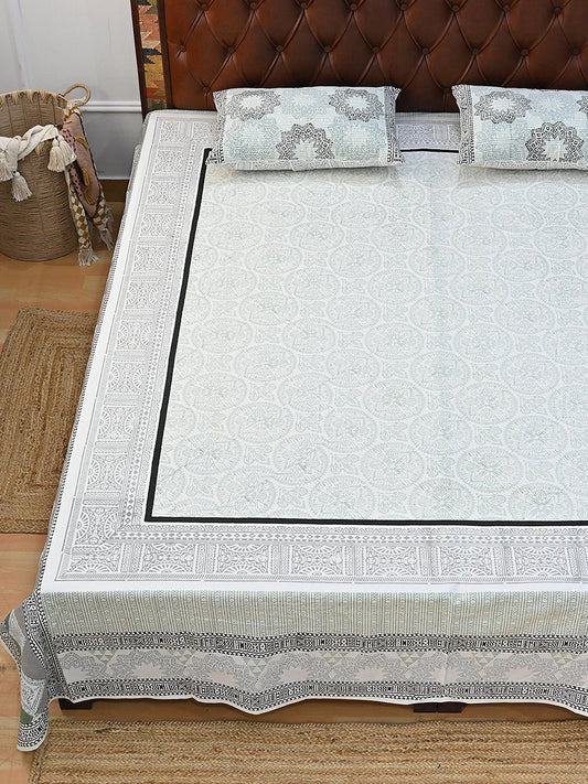GREY LUXURIOUS COTTON PRINTED DOUBLE BEDSHEET WITH PILLOW - ART AVENUE