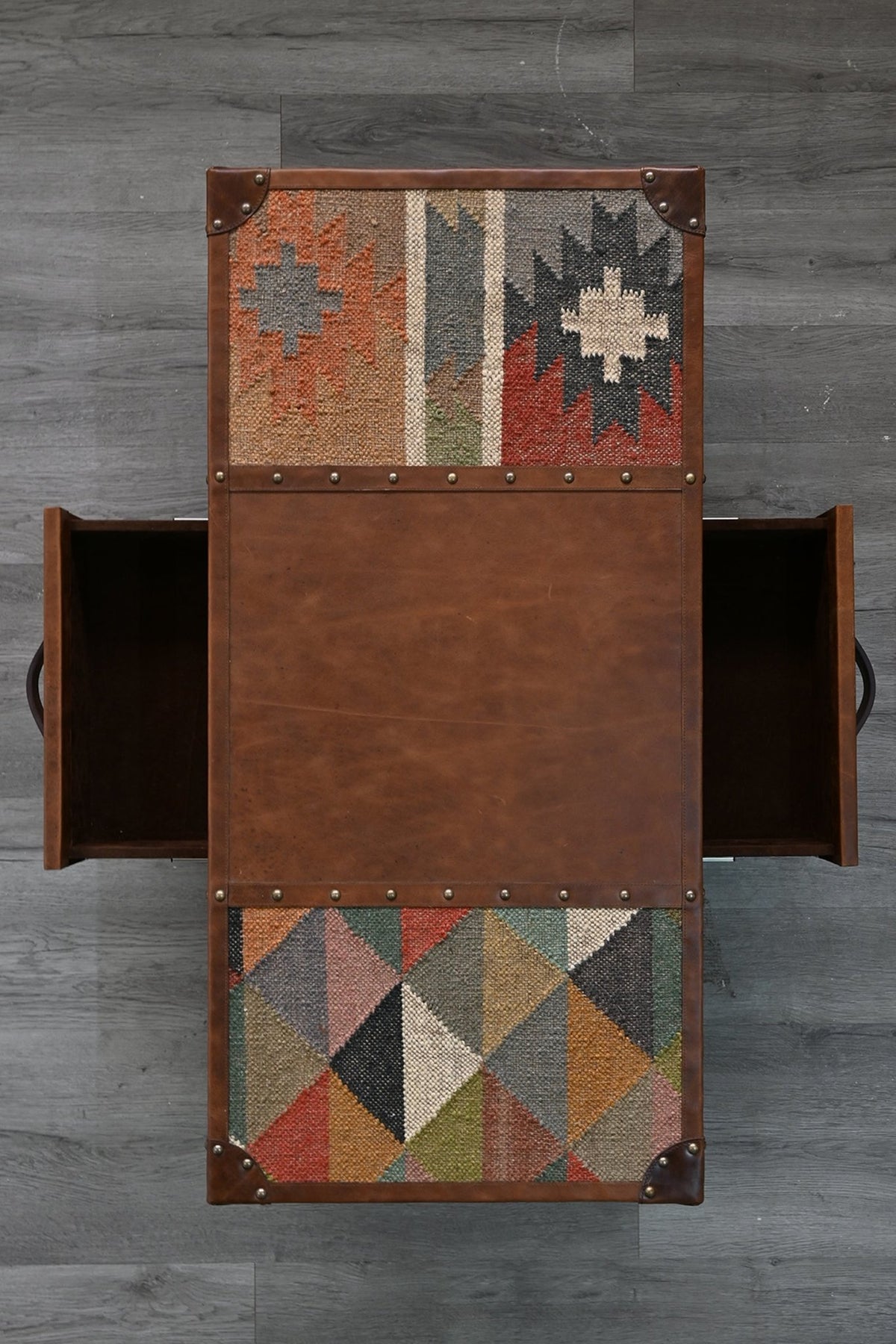 JAIPUR COFFEE TABLE - KILIM AND LEATHER - ART AVENUE