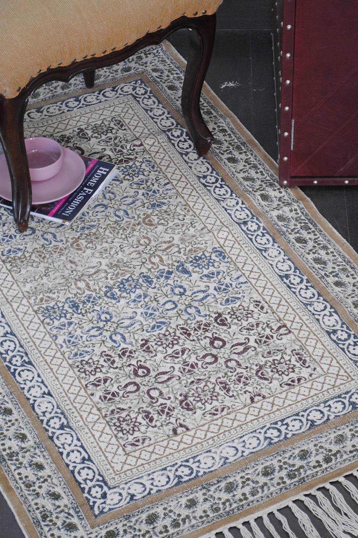 Block-Printed Cotton Dhurrie Rug in Floral Pattern — Art Avenue