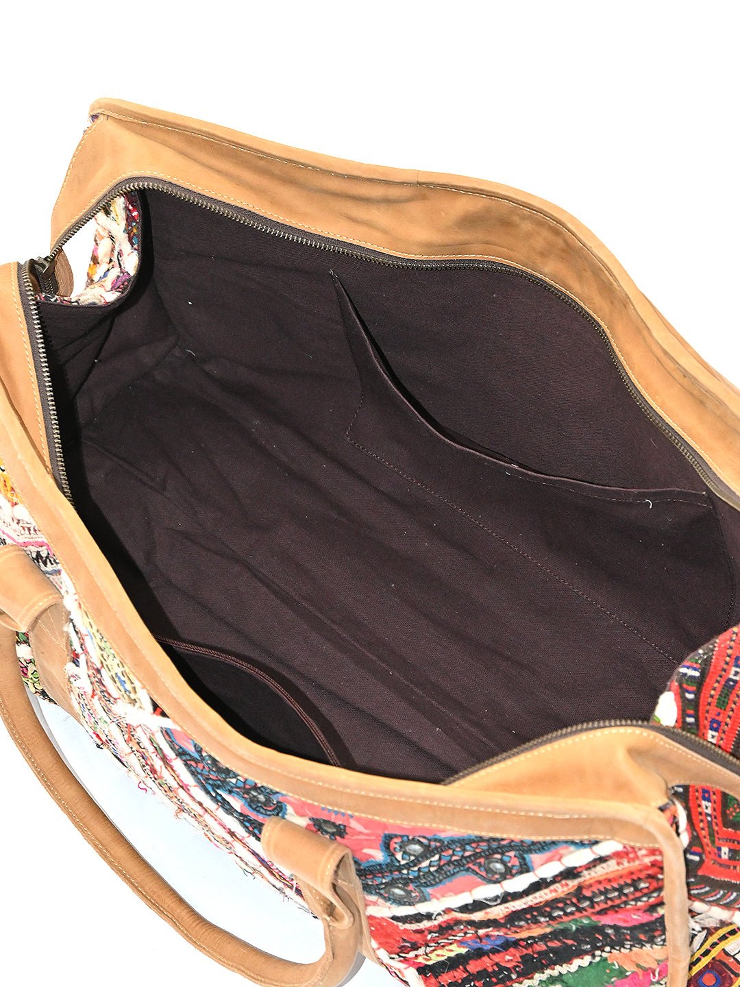 Portico vintage patchwork travel bag flat lay — Art Avenue