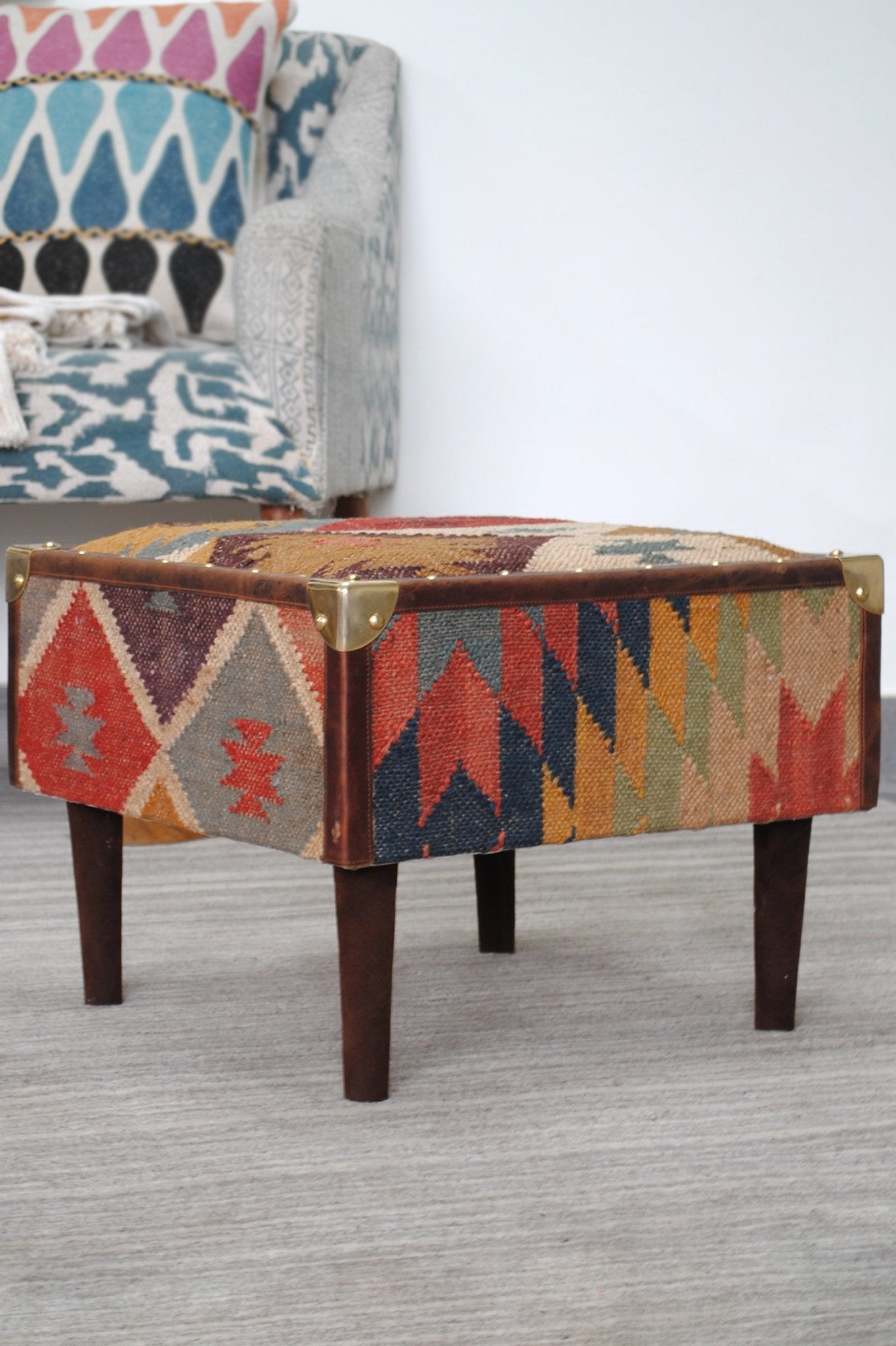 Detail of kilim upholstery on ottoman — Art Avenue