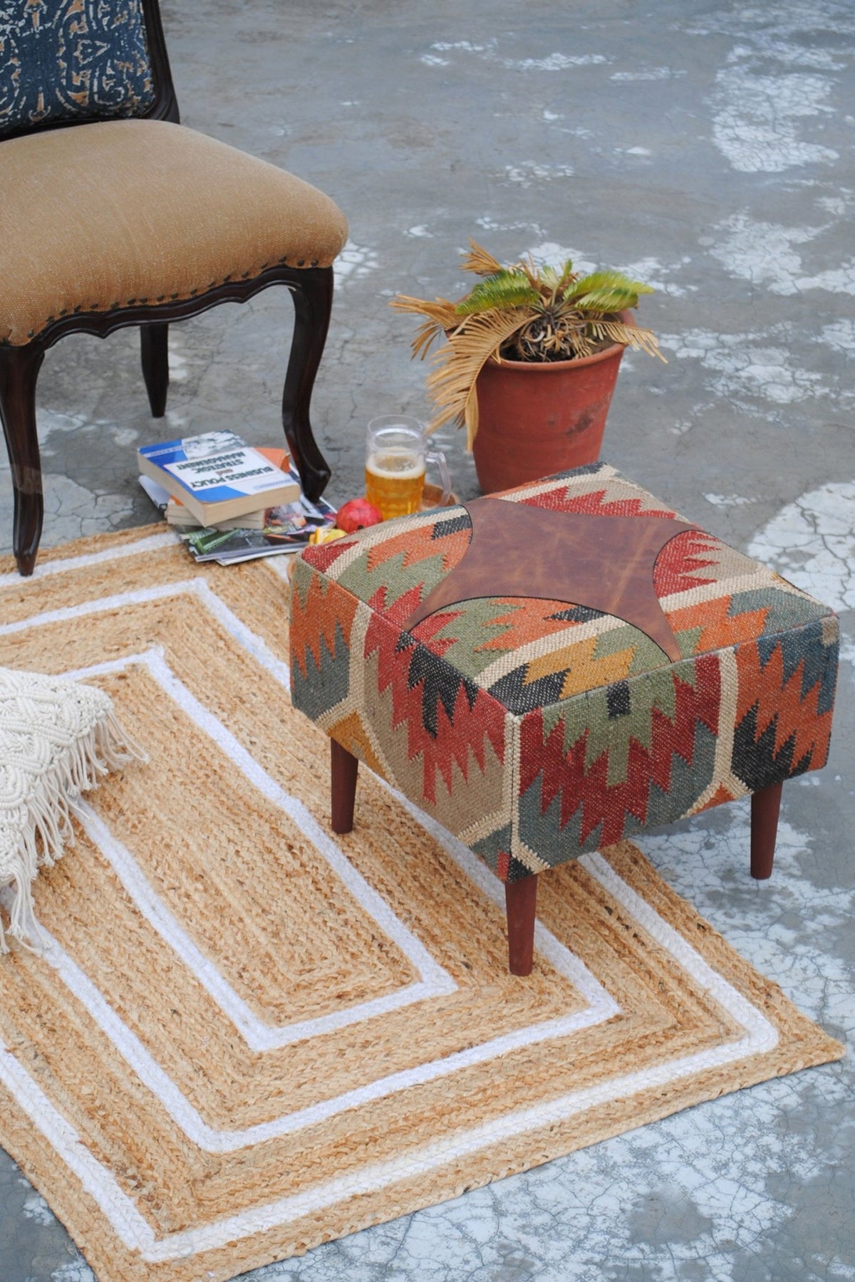 Rajah kilim ottoman from above — Art Avenue