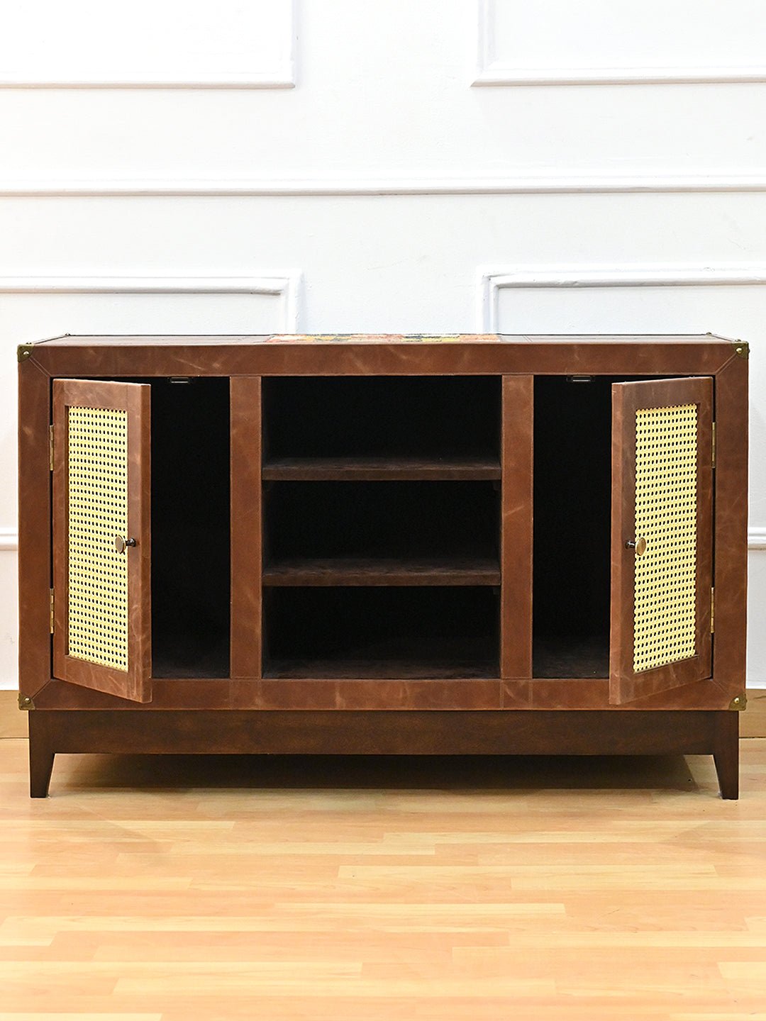 Handcrafted kilim and leather TV unit — Art Avenue