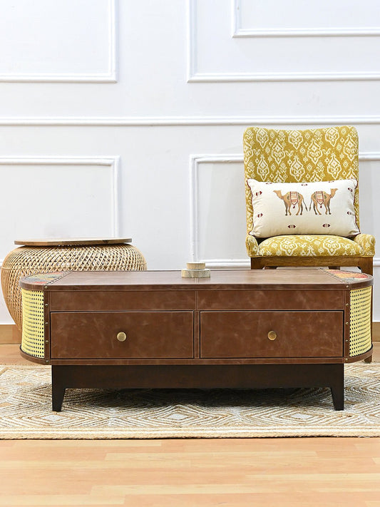 Kilim & Leather Coffee Table with Storage — Art Avenue