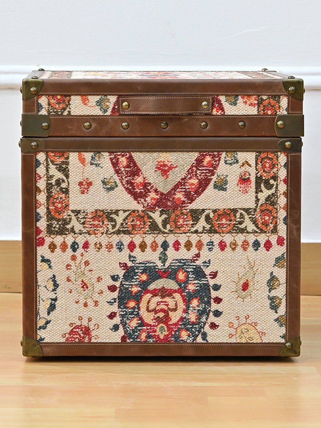 Handcrafted block-printed cotton and leather trunk — Art Avenue