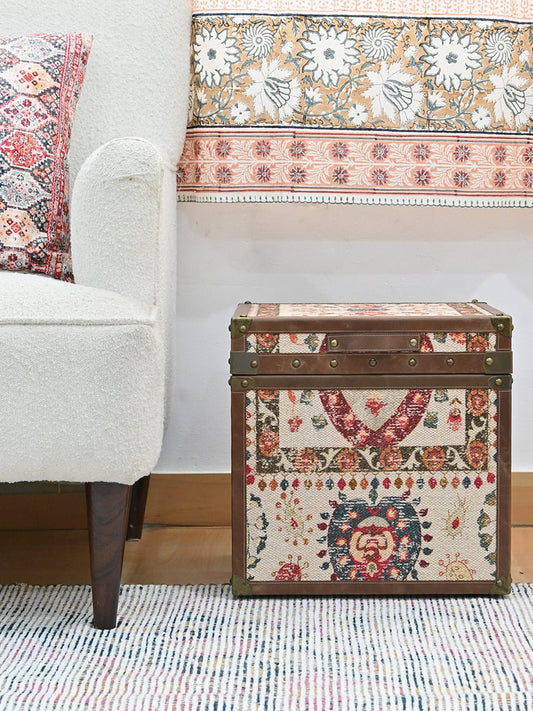 Block-Printed Cotton & Leather Trunk — Art Avenue