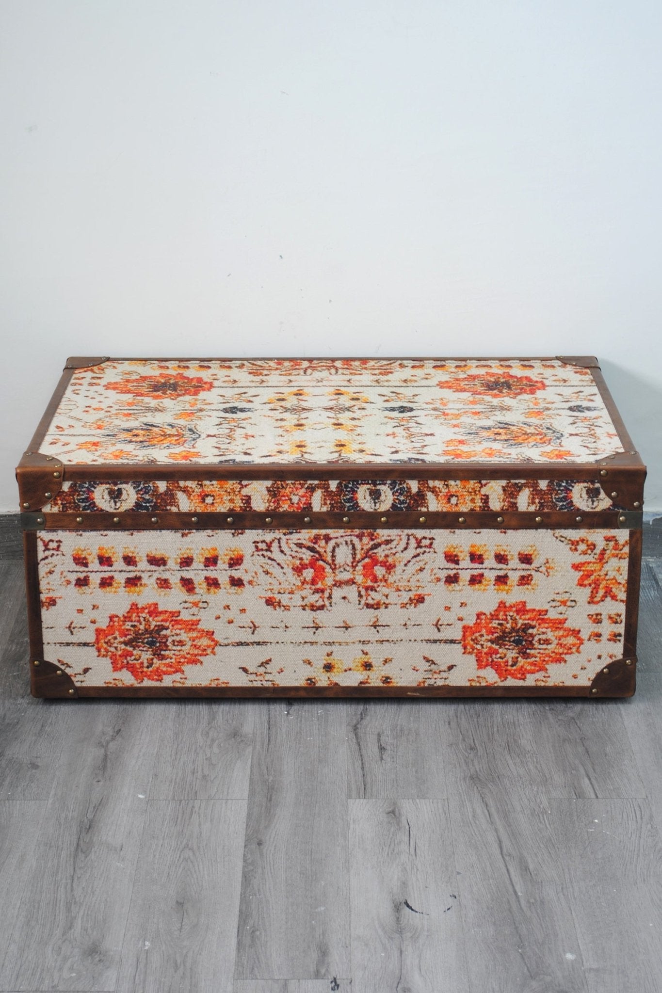 Side view of kilim storage trunk — Art Avenue