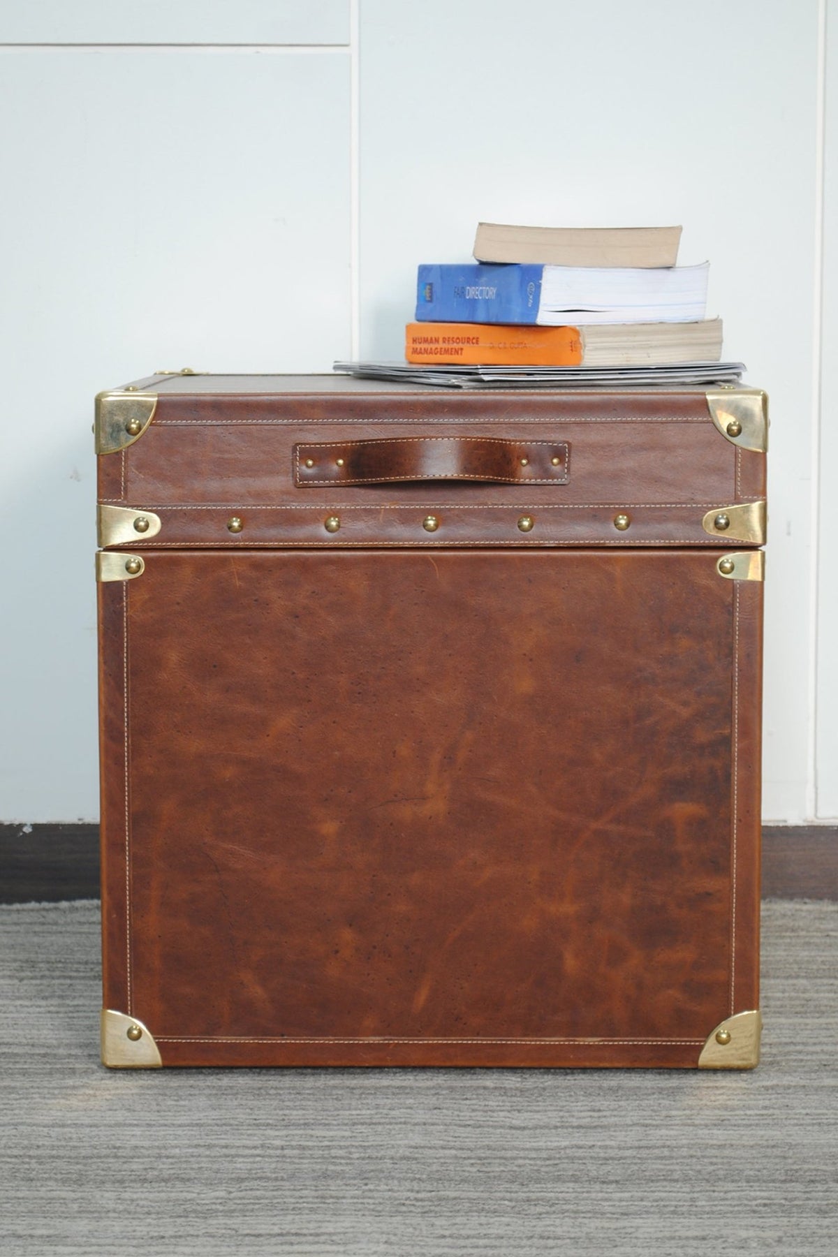 Saanjh leather trunk — hand-stitched panel detail — Art Avenue