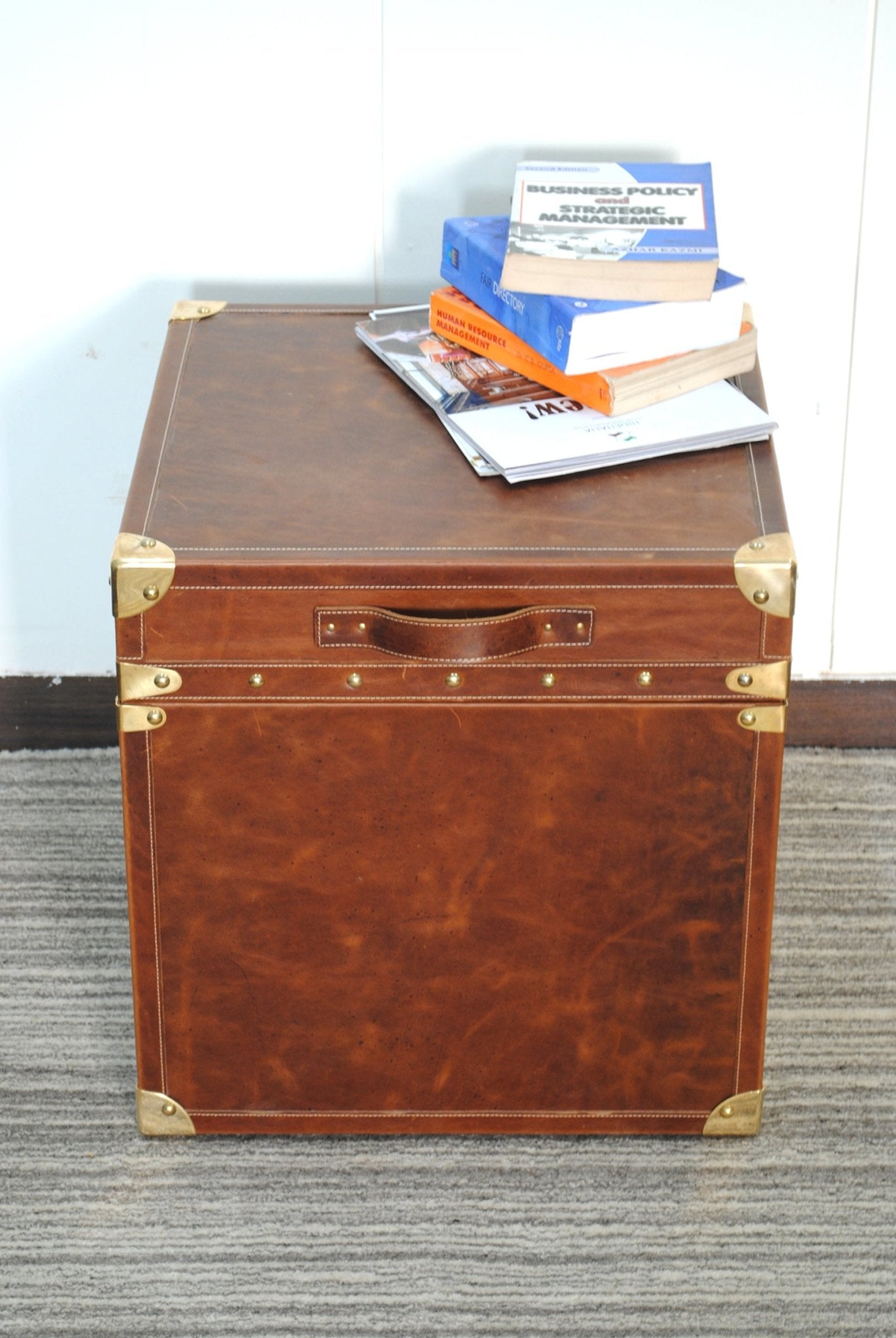 Saanjh leather trunk — open view — Art Avenue