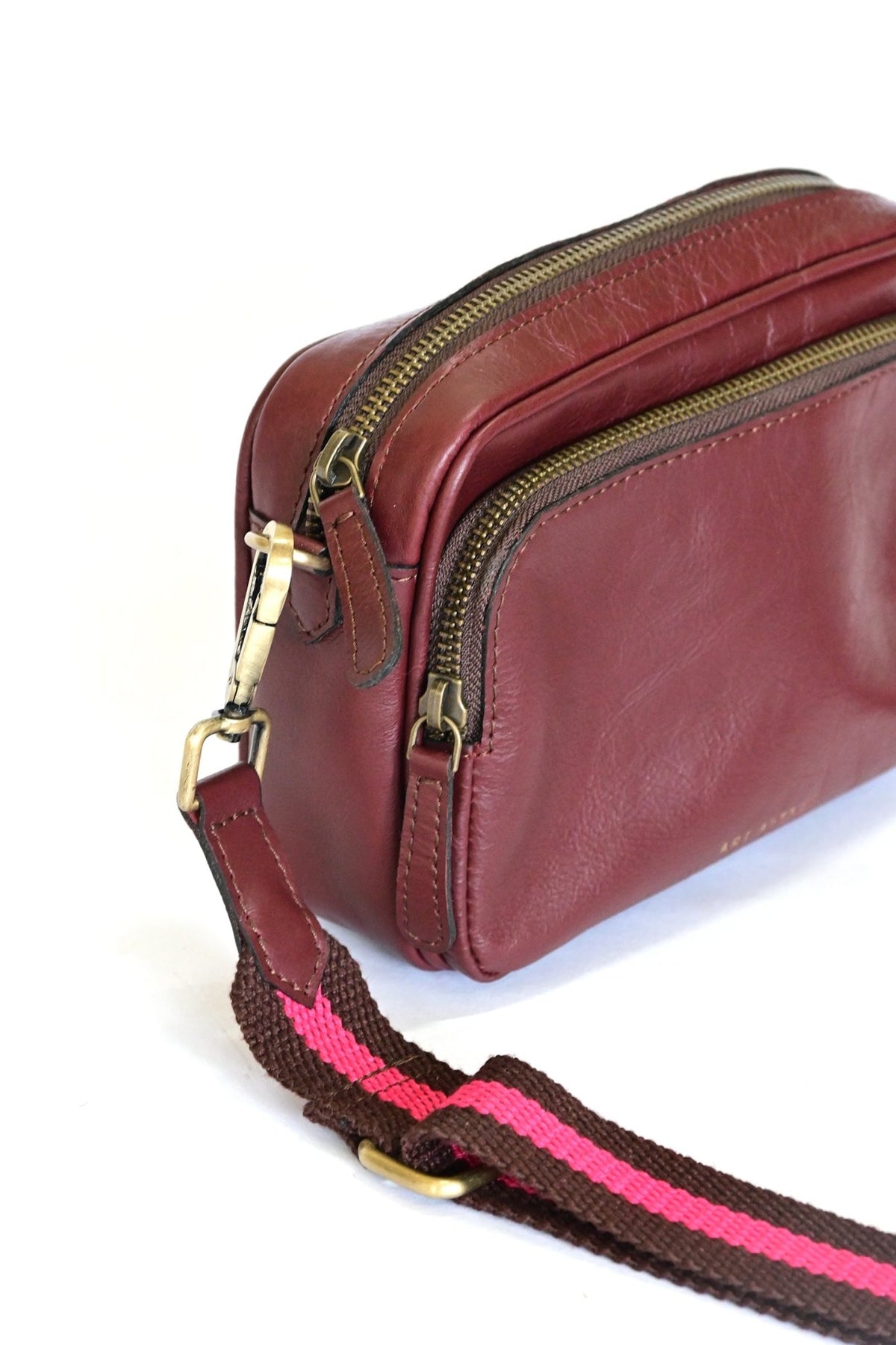 Harisson leather sling bag in maroon, second view — Art Avenue