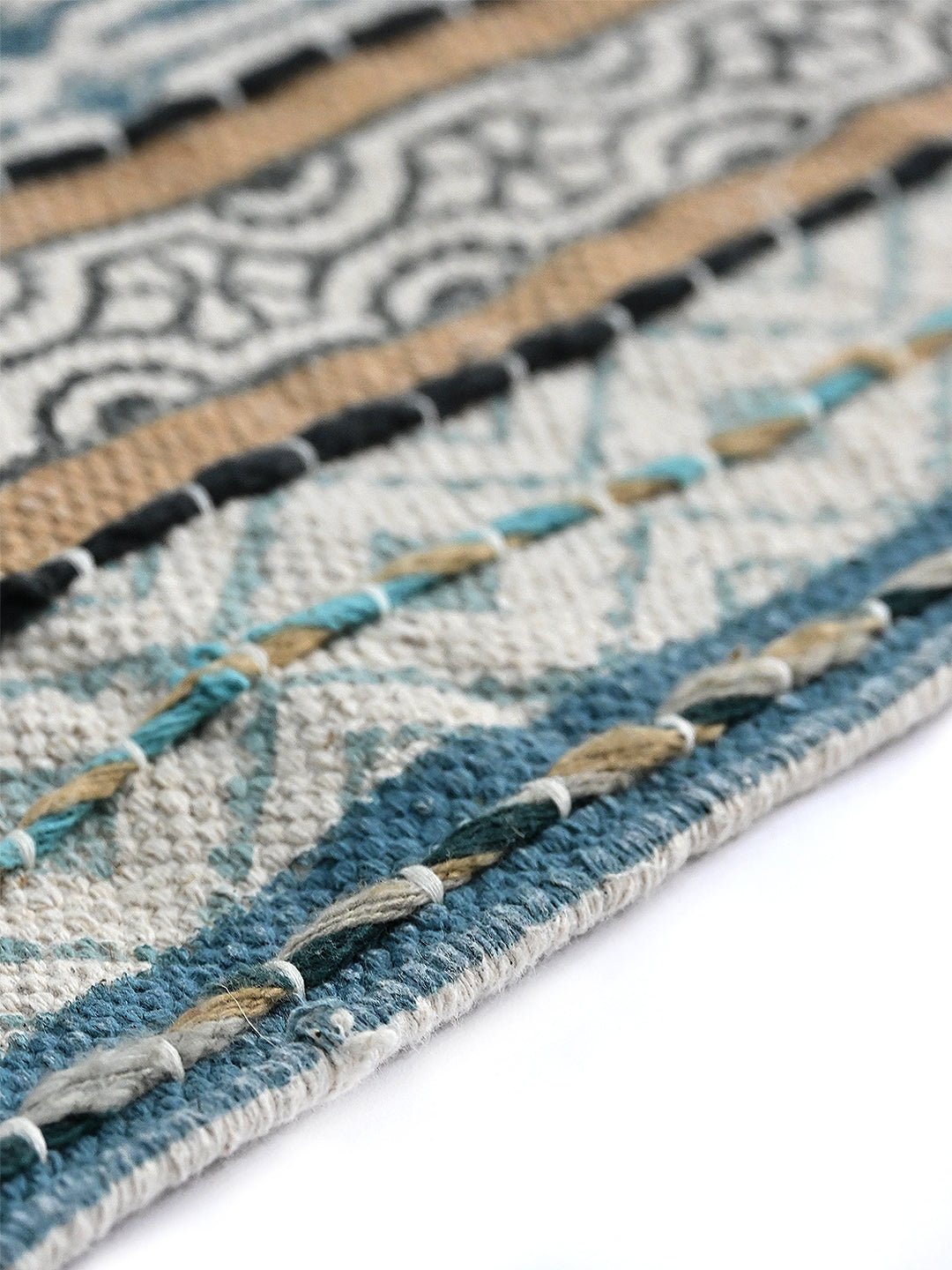 Top view of Cahier block-printed cotton dhurrie rug — Art Avenue
