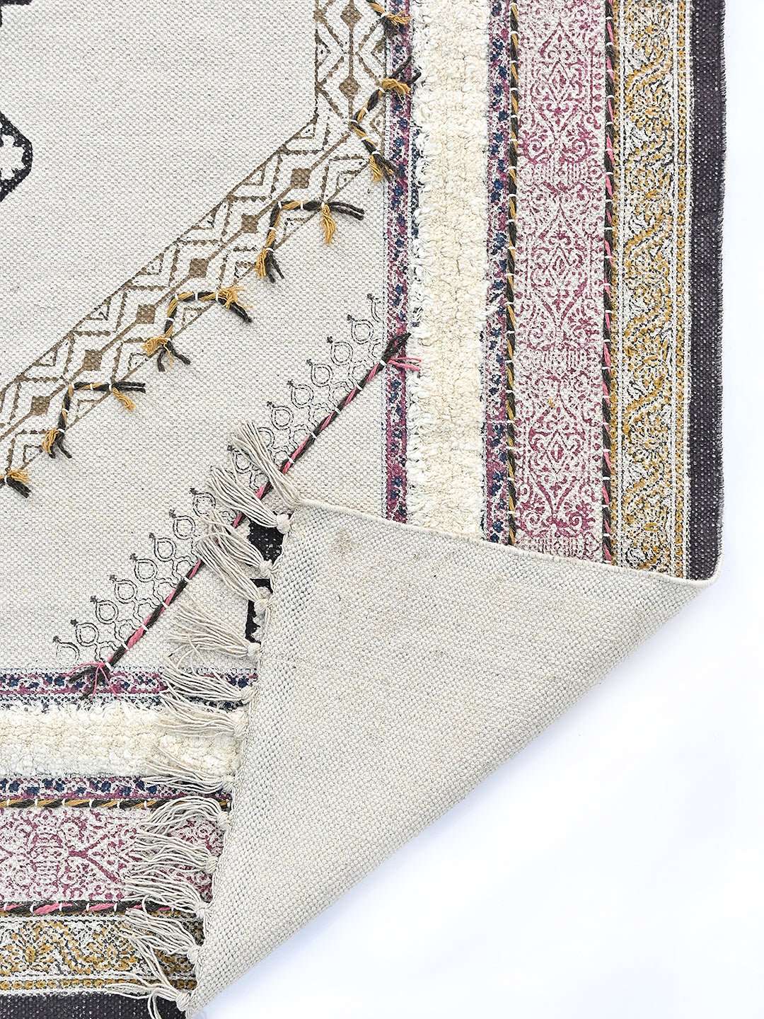 Estarie Block-Printed Cotton Dhurrie Rug in Blue & Green — Art Avenue