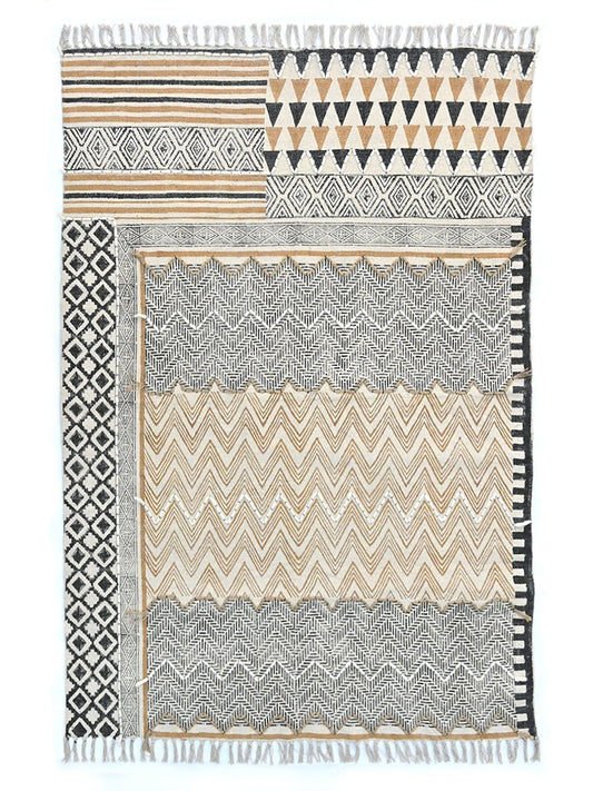 Block-Printed Cotton Dhurrie Rug in Mustard Modern — Art Avenue