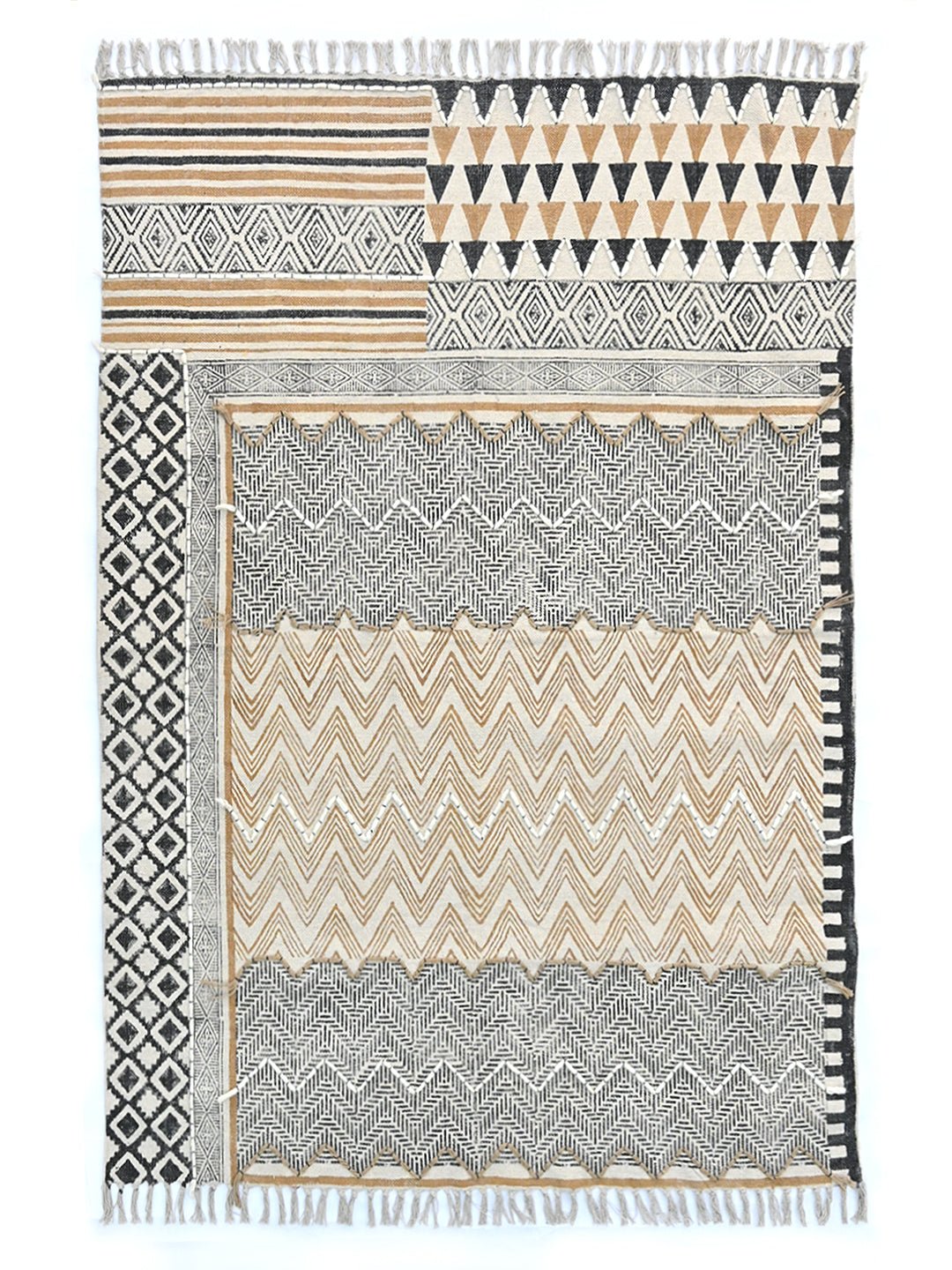 Block-Printed Cotton Dhurrie Rug in Mustard Modern — Art Avenue