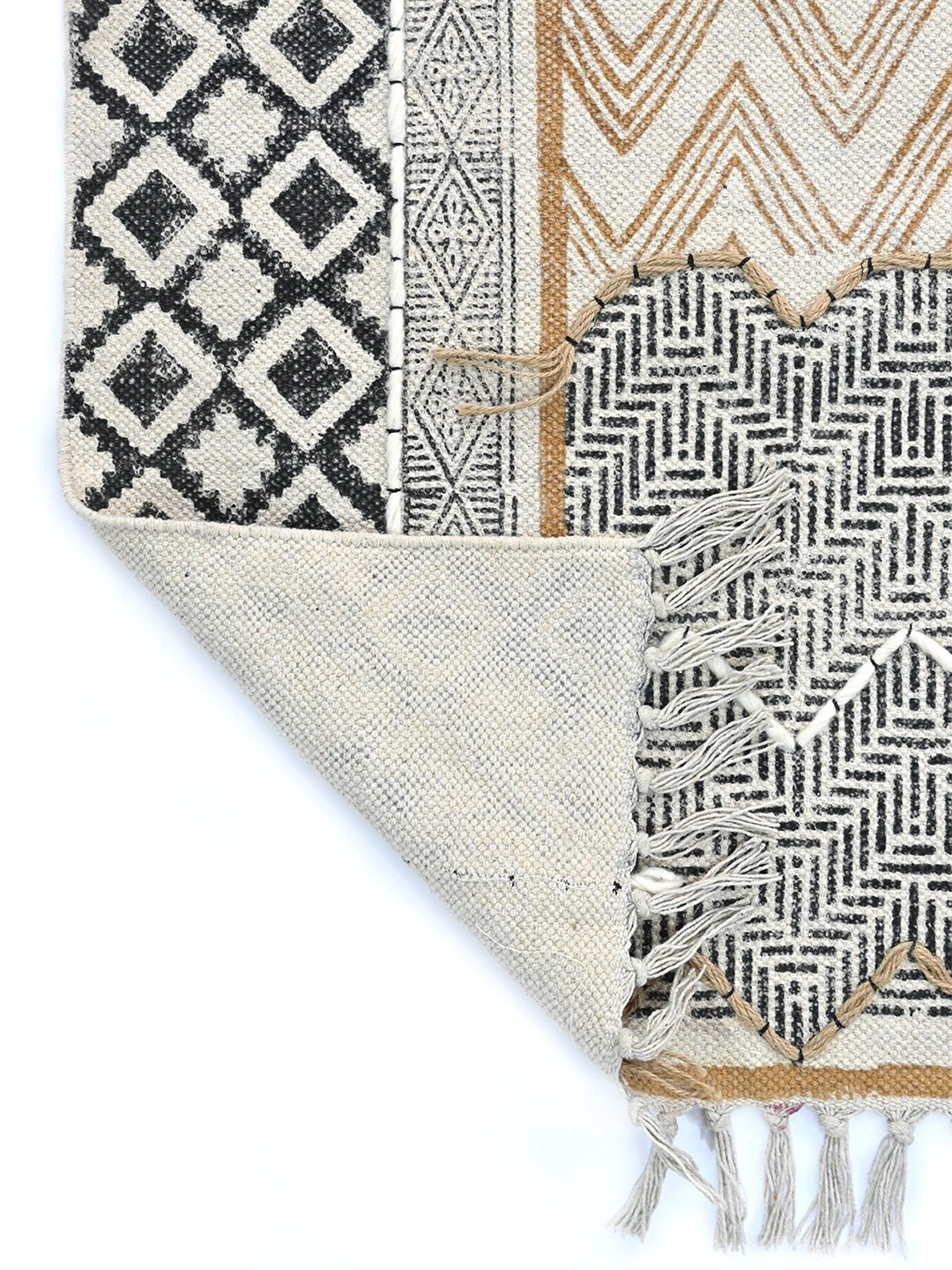 Odyssey Block-Printed Cotton Dhurrie Rug in Mustard — Art Avenue