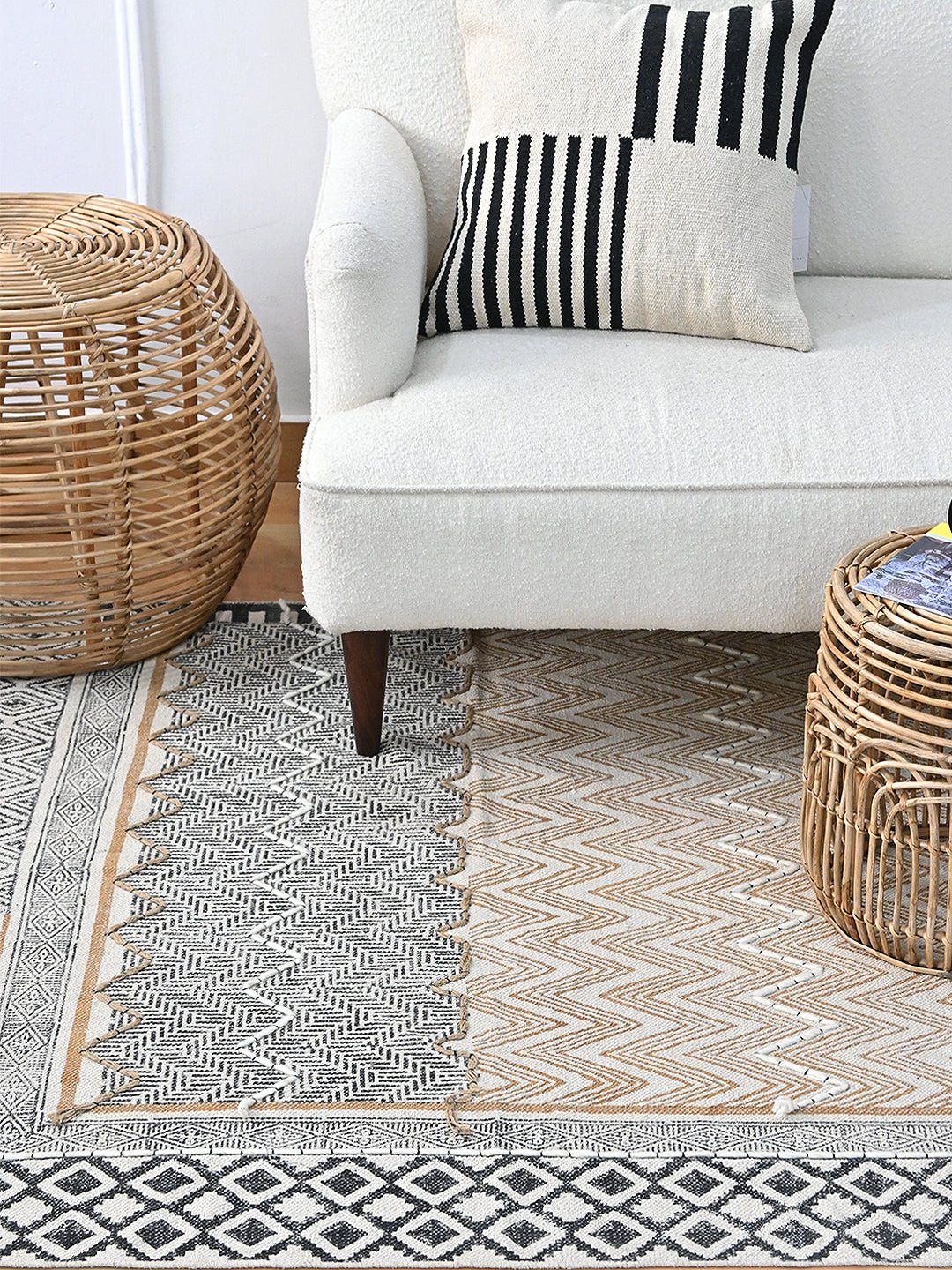 Odyssey block-printed rug close-up — Art Avenue India