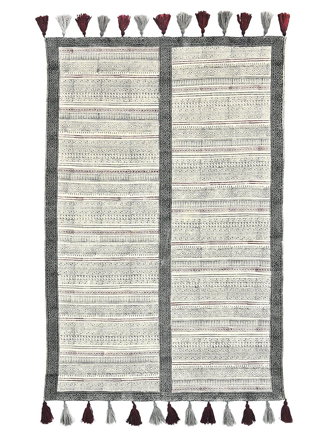 Block-Printed Cotton Dhurrie Rug in Off White Modern — Art Avenue