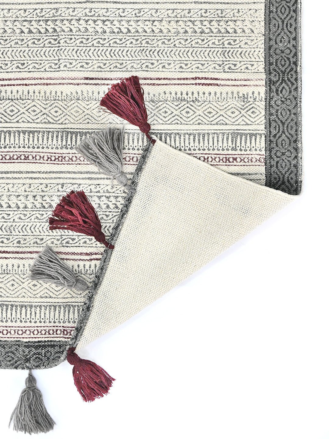 Sacred Block-Printed Cotton Dhurrie Rug in Off White — Art Avenue