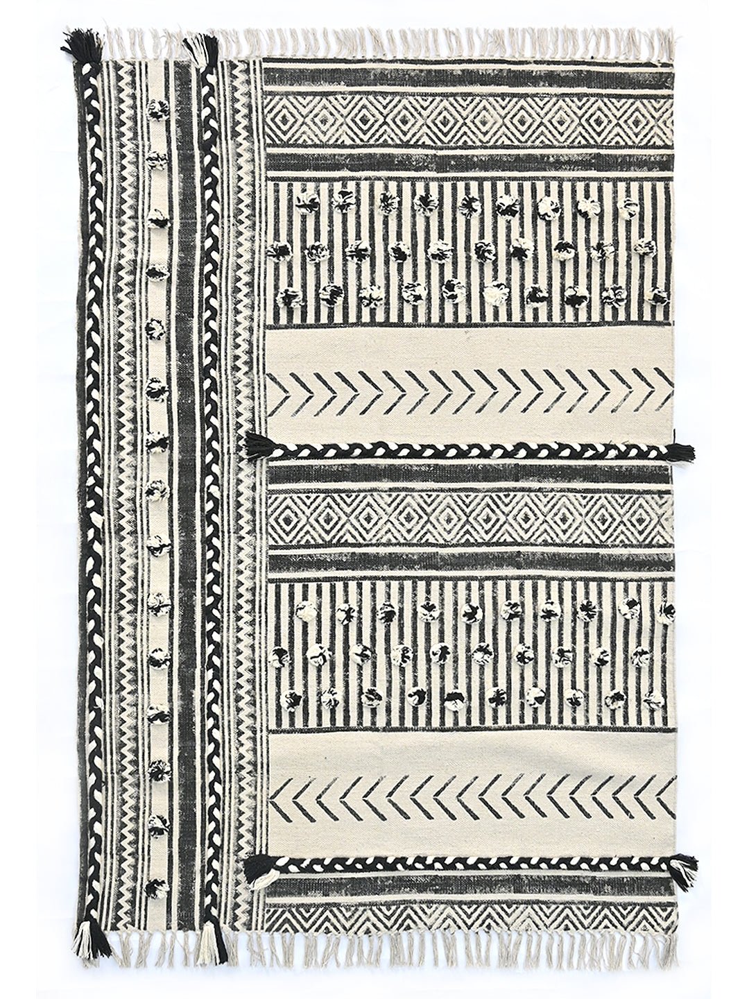 Block-printed cotton dhurrie rug styled in living room — Art Avenue