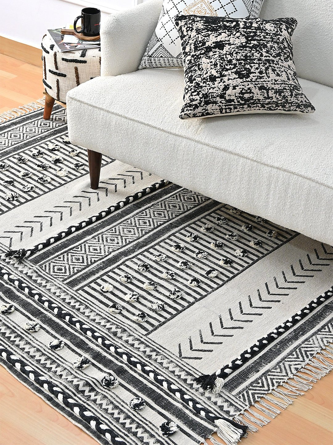 Block-Printed Cotton Dhurrie Rug in Traditional Pattern — Art Avenue