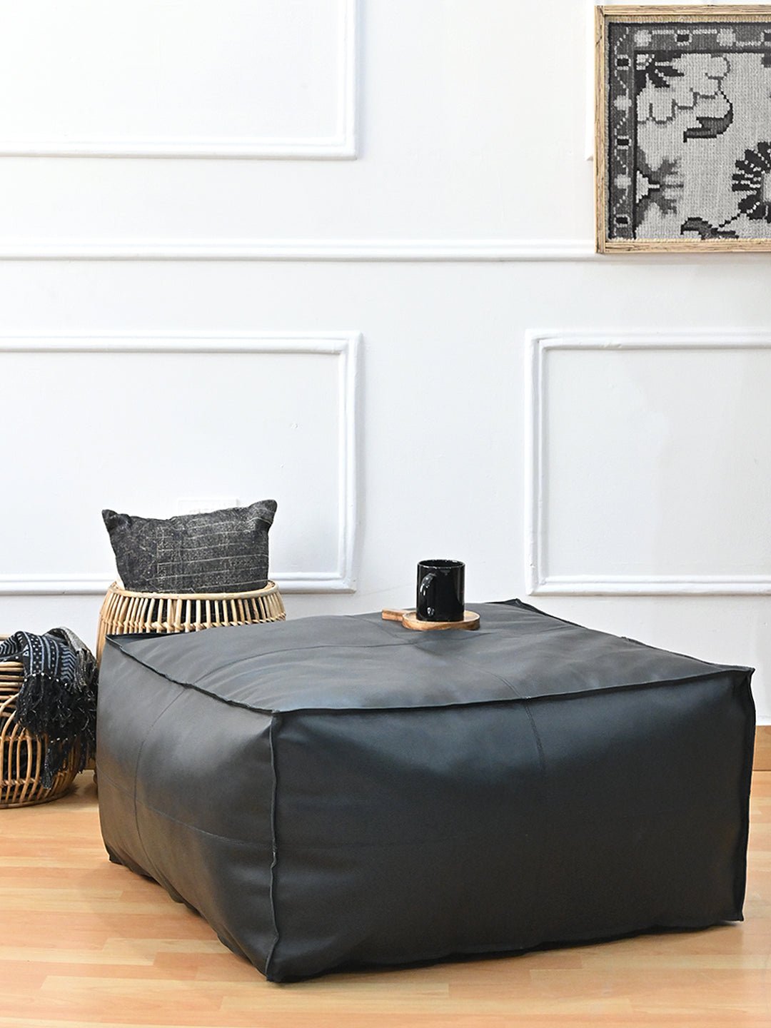 Harper cubical leather pouf — Art Avenue