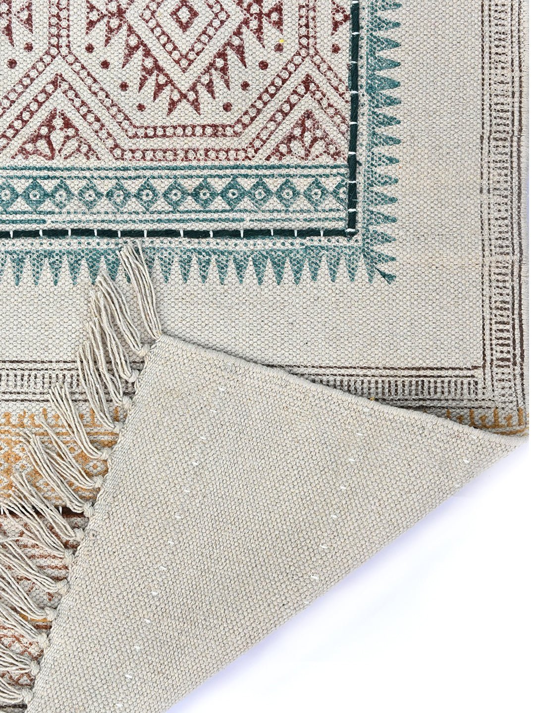 Premier II Block-Printed Cotton Dhurrie Rug in Blue & Green — Art Avenue