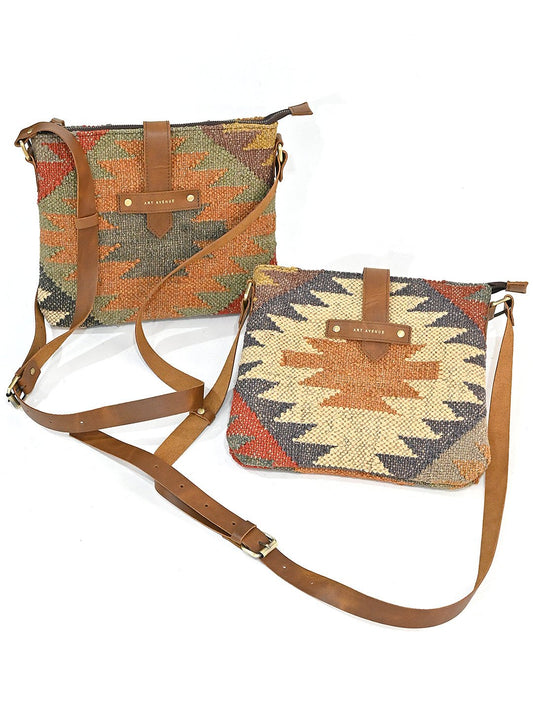 Comfrey kilim and leather handbag — Art Avenue