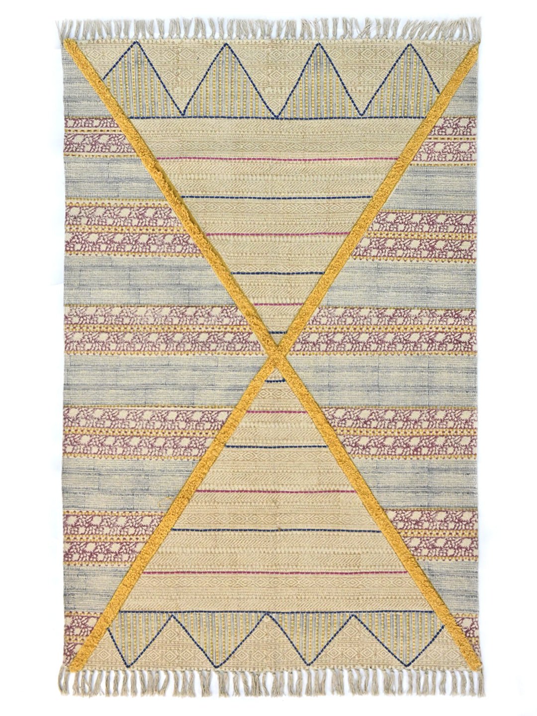 Block-Printed Cotton Dhurrie Rug in Traditional Pattern — Art Avenue