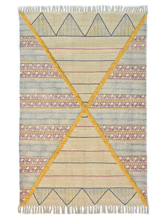 Block-Printed Cotton Dhurrie Rug in Traditional Pattern — Art Avenue