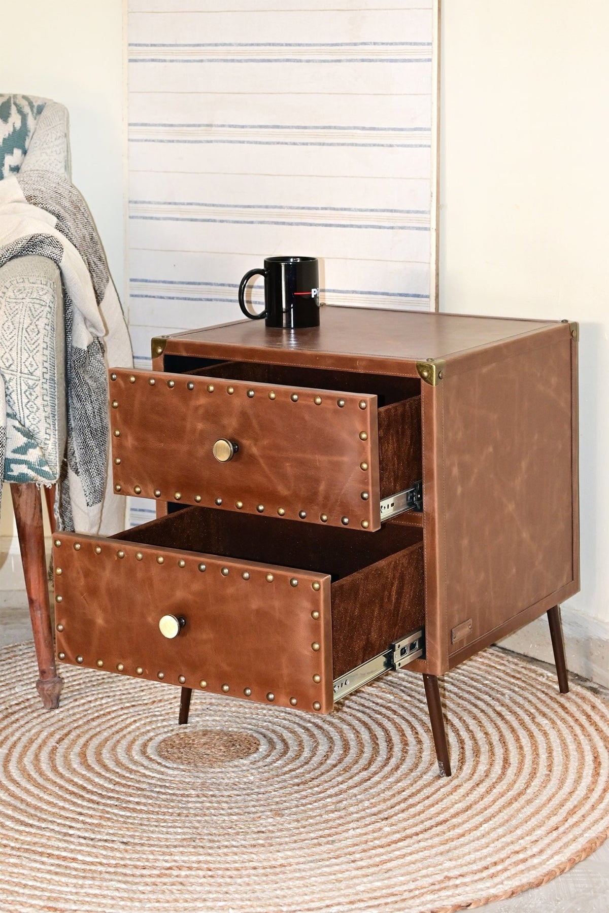 Birmingham handcrafted leather side table — Art Avenue