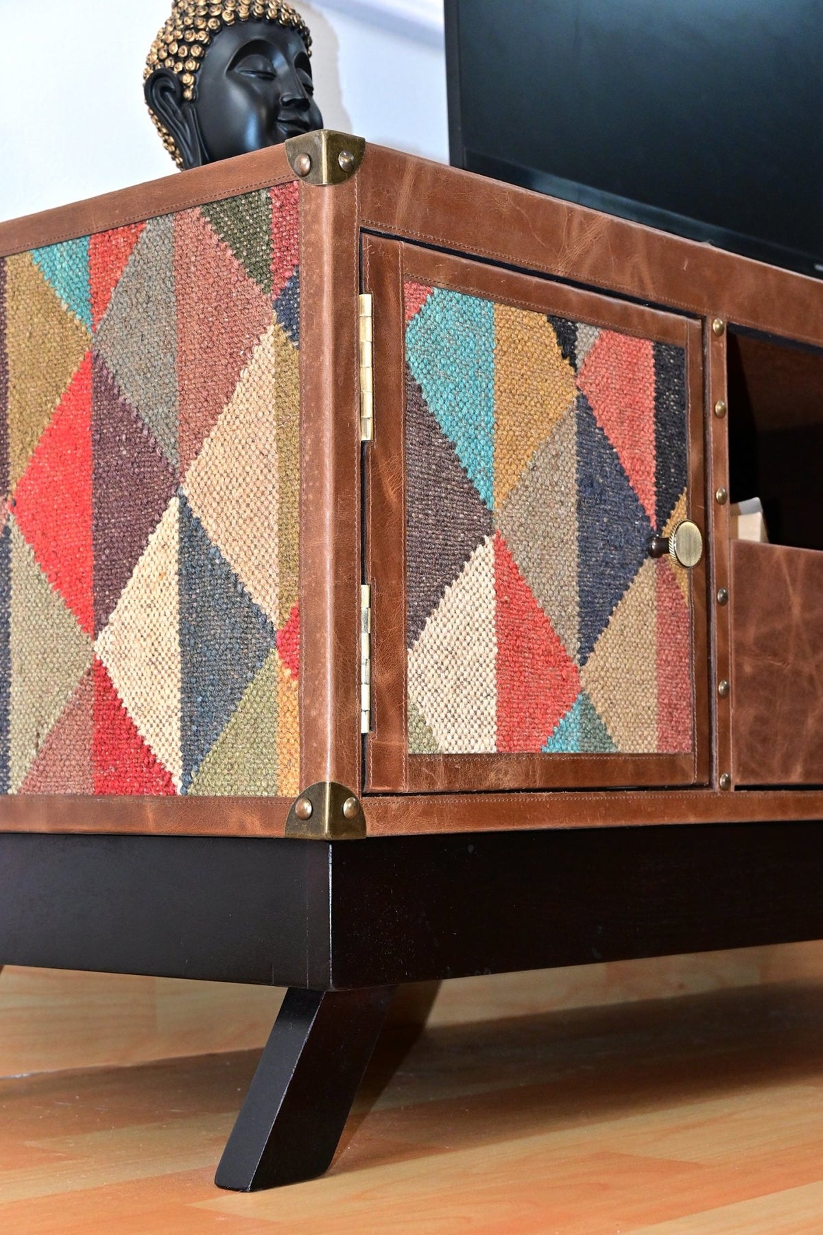 MAEVE TV UNIT - KILIM AND LEATHER - ART AVENUE