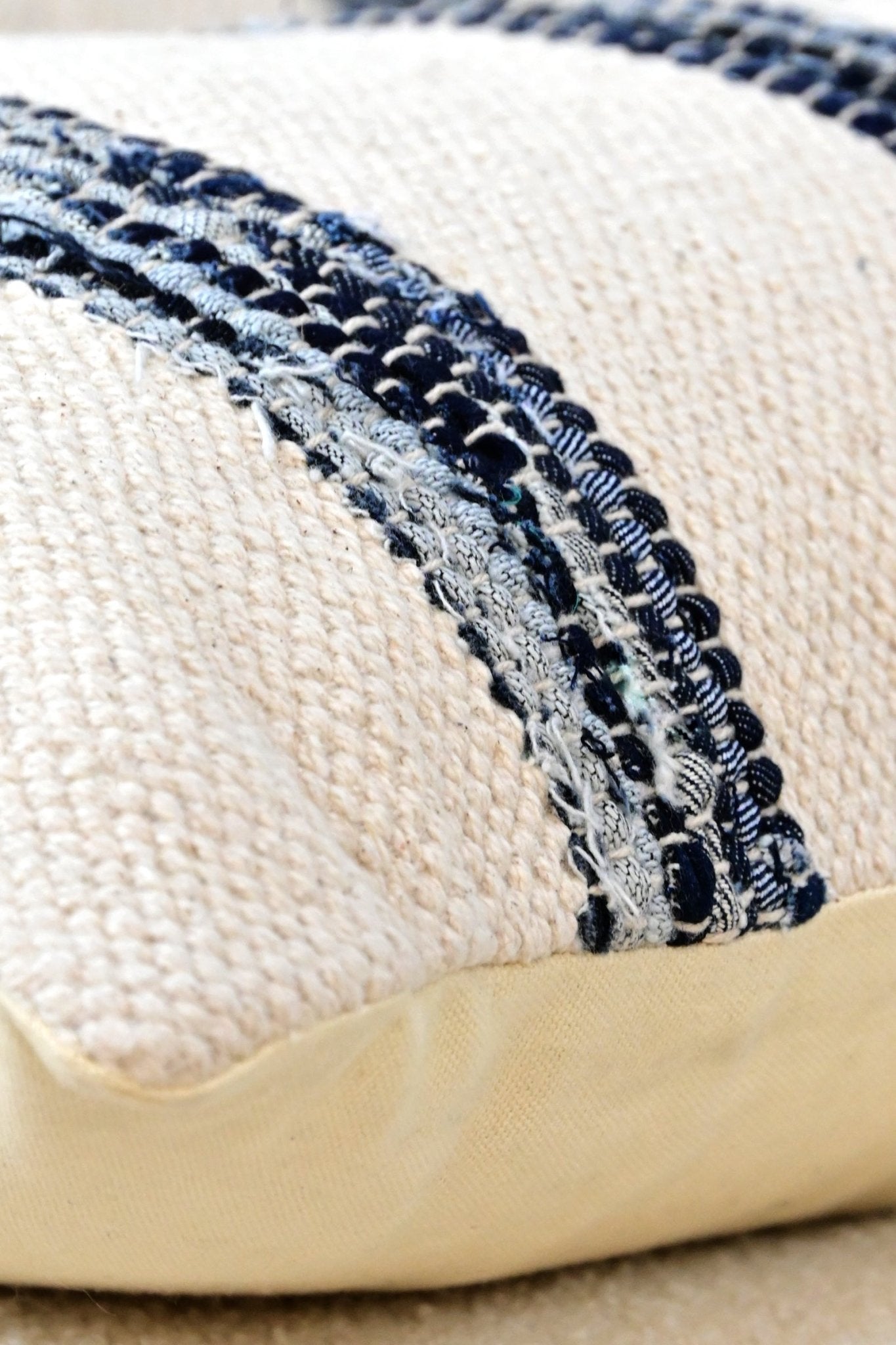 Detail of handwoven denim chindi texture — Art Avenue
