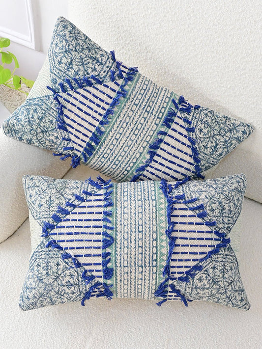 Alfa Block-Printed Embroidered Lumbar Cushion Cover — Art Avenue